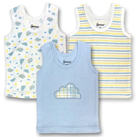 Rockabye Baby 372B-3-18 3 Piece Blue44; White & Yellow Boys Sleeveless Shirts - 18 Months